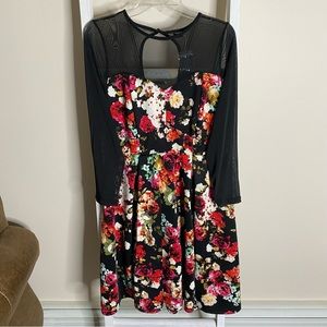 Torrid Black Floral Mini Scuba Illusion Neck Dress. Size 0.